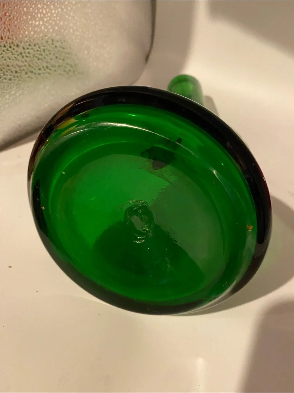 Vintage Elegant Emerald Green Glass Bud Vase with Clear Handle Bischoff